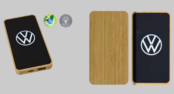 LIGHT UP LOGO BAMBOO WIRELESSPOWER BANK